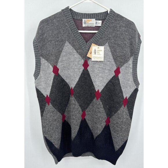 London Fog Vintage Sweater Vest Men's Big XL Gray Acrylic Wool Blend NWT - Picture 1 of 5